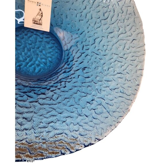 Murero Glass Empoli Italy Decorative Bowl Hand Blown Recycled glass Aqua Blue Te - Picture 7 of 11